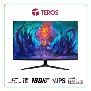 Monitor plano para juegos TEROS TE-2769G, 27" QHD IPS plano, 180 Hz, 1 ms, HDMI, DP, Audio