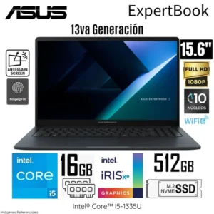 Notebook ASUS B1503CVA-NJ2186 15.6" LED FHD TN, Core i5-1335U hasta 4.6GHz 16GB DDR5