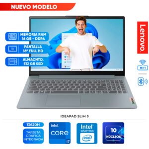 Notebook Lenovo IdeaPad Slim 5, 16" WUXGA IPS, Core i7-13620H 2.4/4.9GHz, 16GB LPDDR5-5200